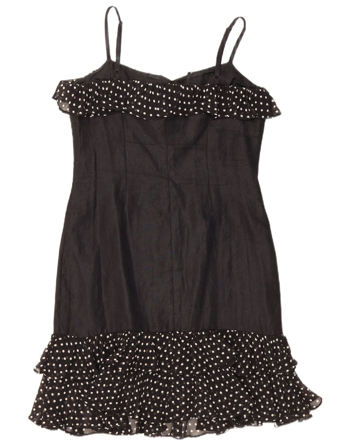 LUISA SPAGNOLI Womens Slip Dress IT 44 Medium Black Polka Dot Linen