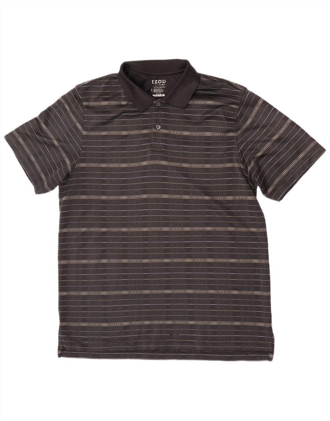 Izod Mens Polo Shirt Large Black Striped Polyester