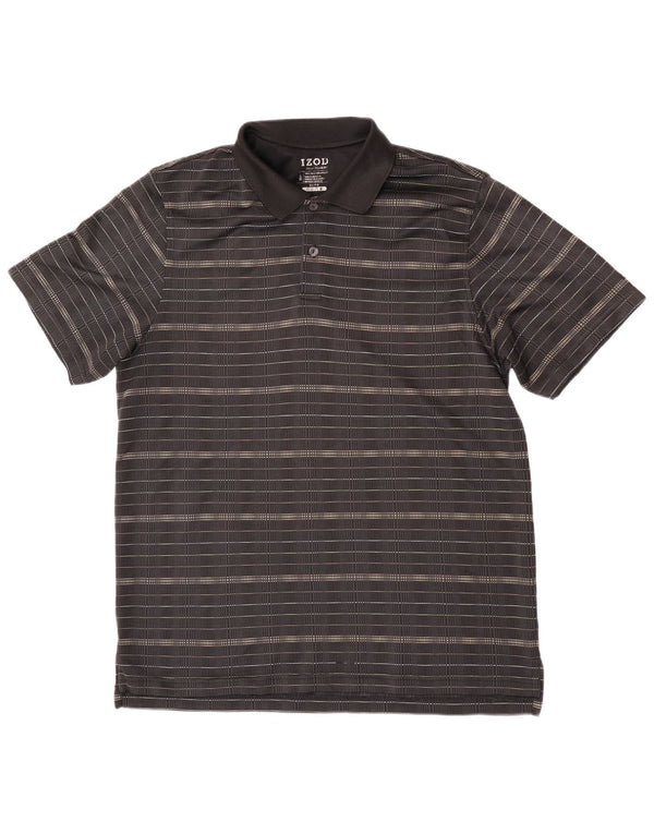 Izod Mens Polo Shirt Large Black Striped Polyester