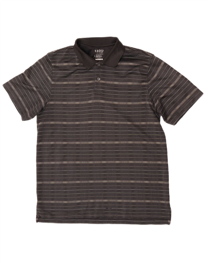 Izod Mens Polo Shirt Large Black Striped Polyester