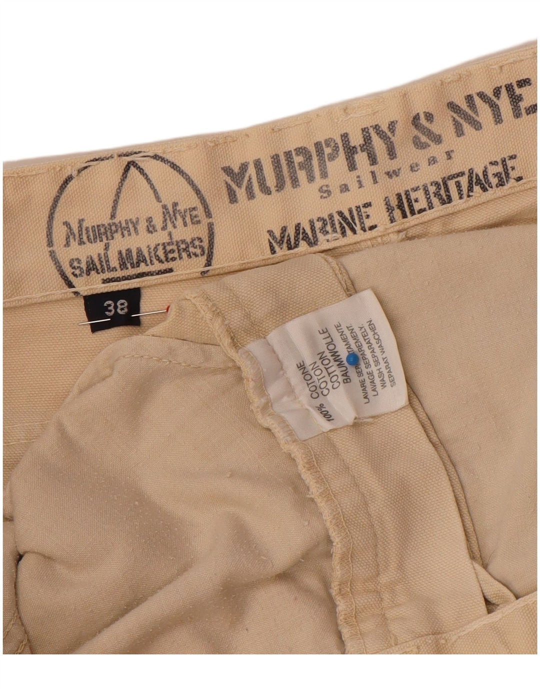 Murphy & Nye Mens Sailmakers Chino Shorts W38 XL Beige Cotton