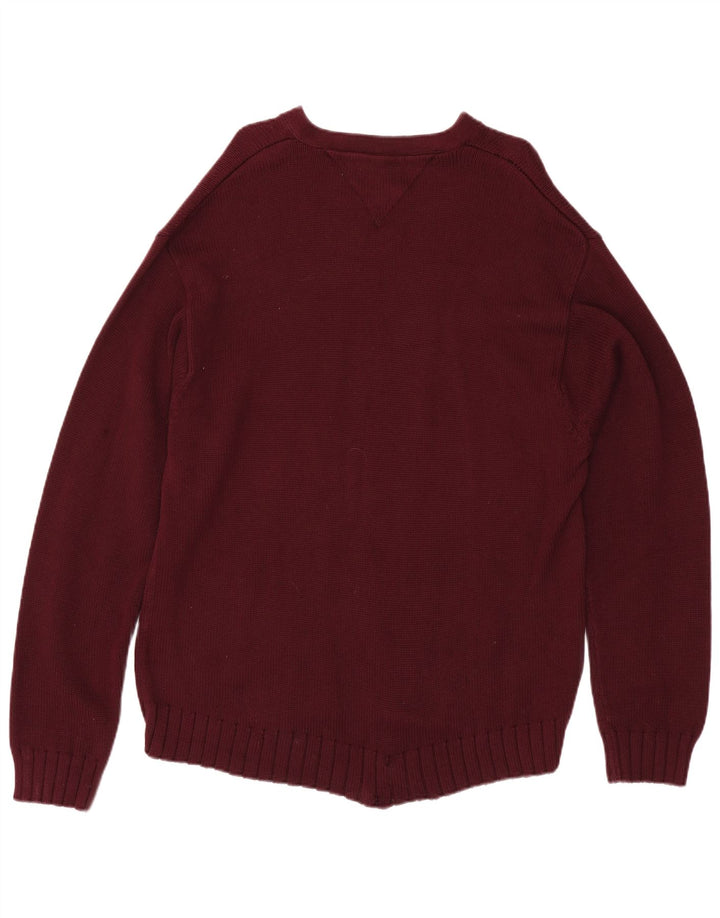 TOMMY HILFIGER Mens V-Neck Jumper Sweater XL Burgundy Cotton