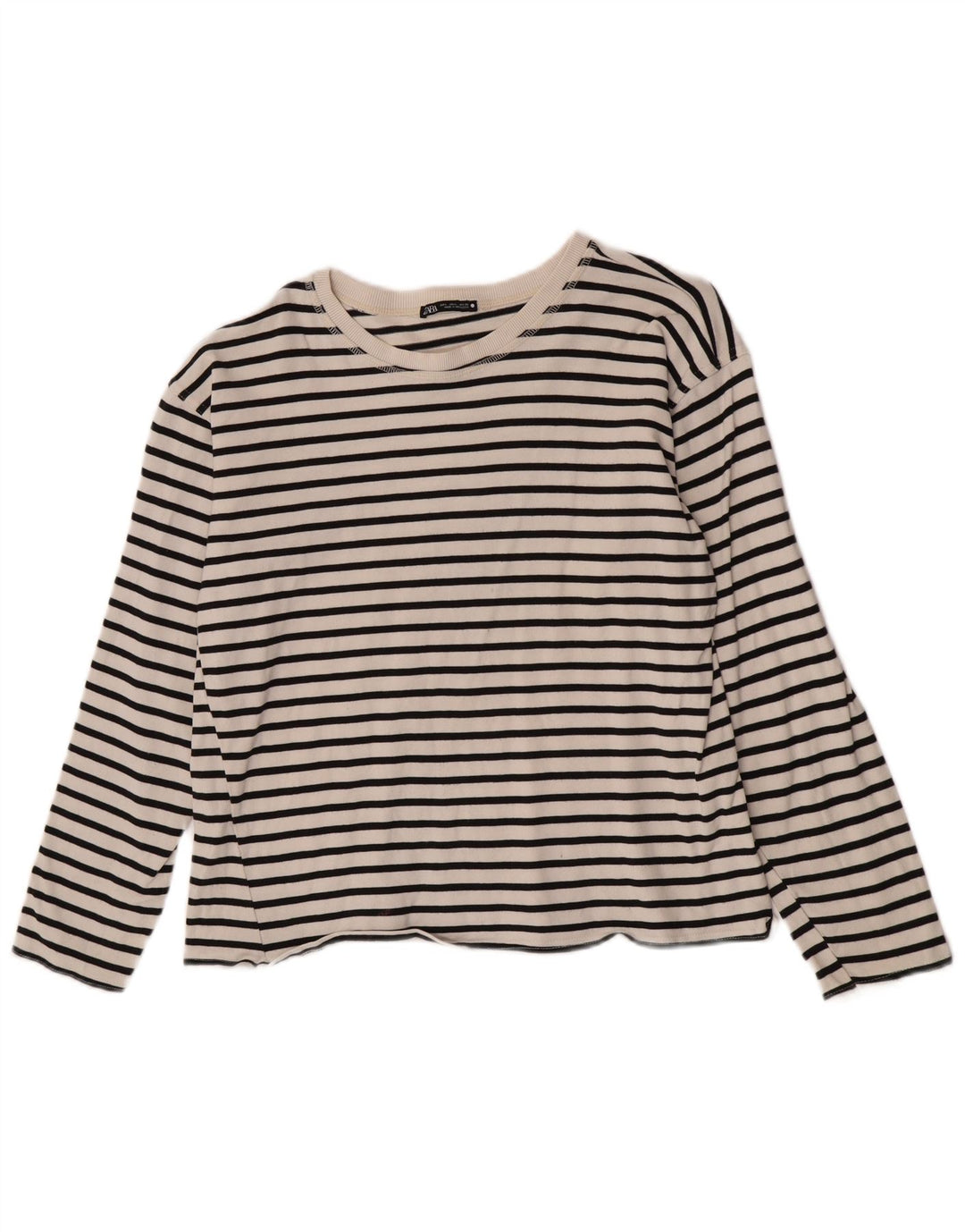 Zara Womens Top Long Sleeve UK 14 Large White Striped Cotton