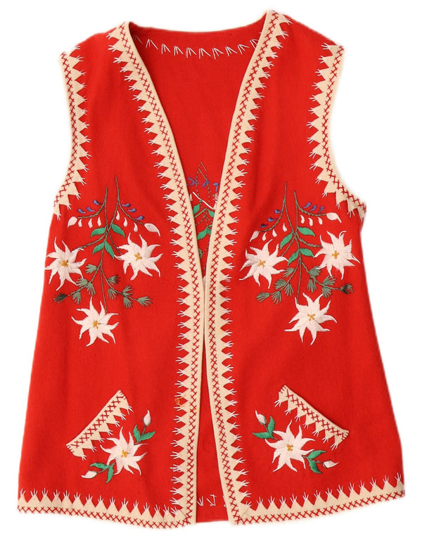 Vintage Womens Sleeveless Cardigan Top UK 12 Medium Red Floral