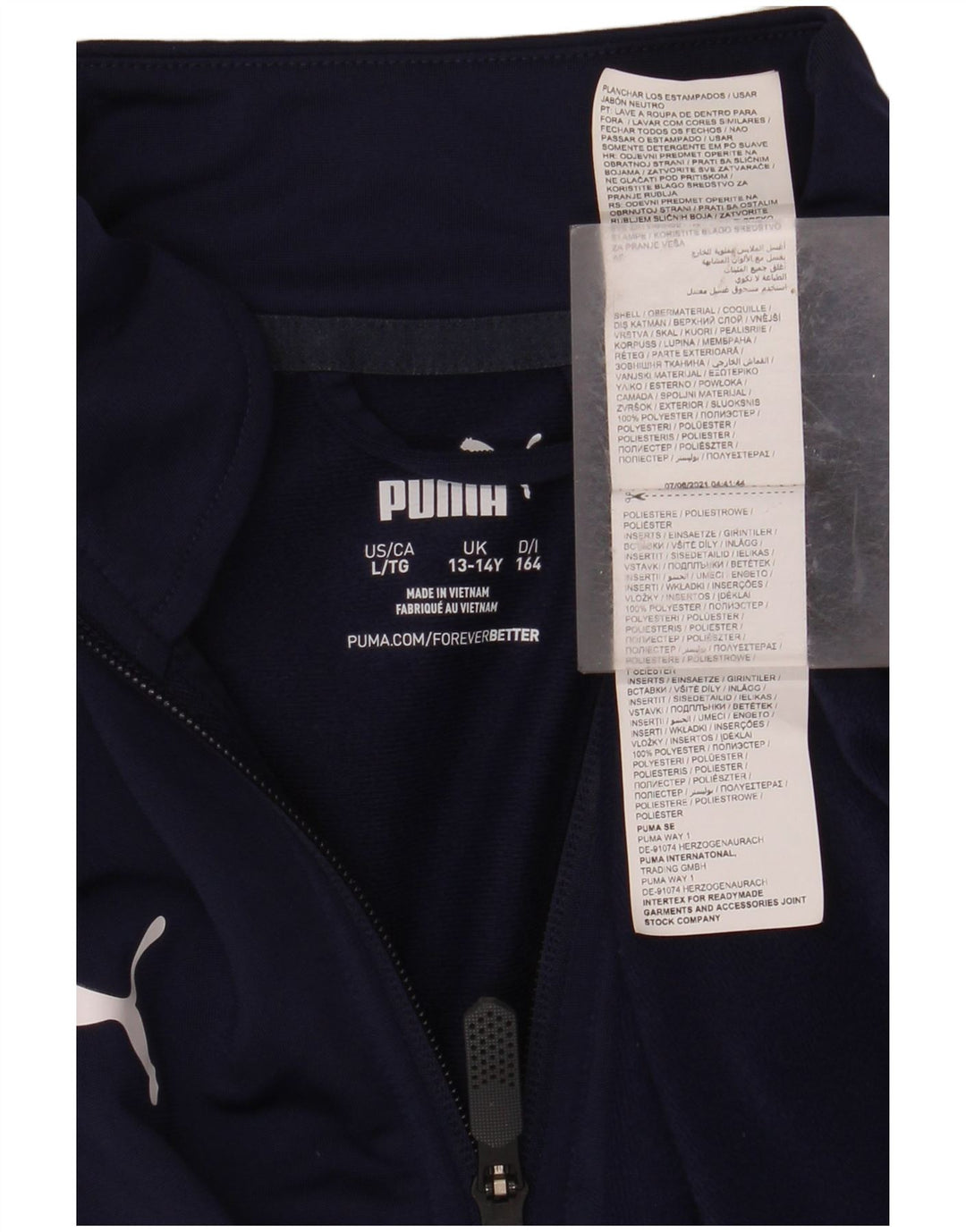 PUMA Boys Zip Neck Top Long Sleeve 13-14 Years Navy Blue Polyester