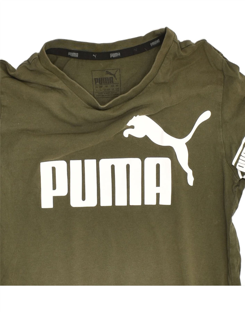 PUMA Boys Graphic T-Shirt Top 11-12 Years Khaki Cotton | Vintage Puma | Thrift | Second-Hand Puma | Used Clothing | Messina Hembry 