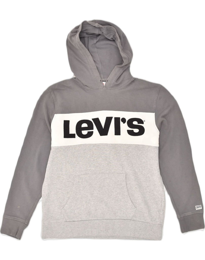 LEVI'S Mens Graphic Hoodie Jumper Large Grey Colourblock Cotton | Vintage Levi's | Thrift | Second-Hand Levi's | Used Clothing | Messina Hembry 