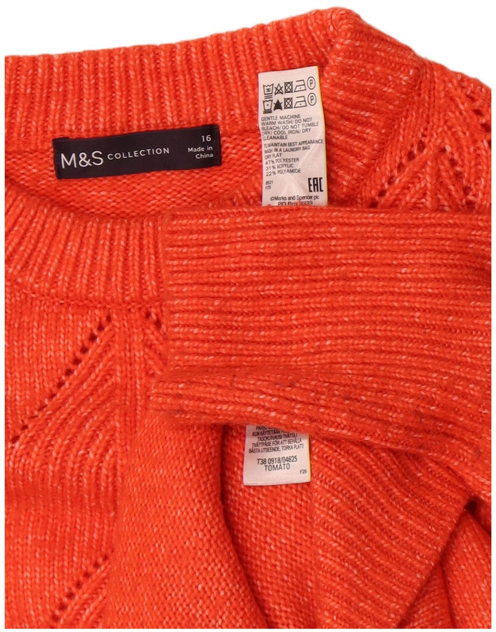 Marks & Spencer Womens Crew Neck Jumper Sweater UK 16 Large Orange