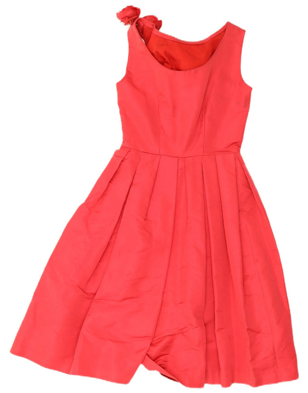 Vintage Womens Sleeveless Pleated A-Line Dress UK 10 Small Red