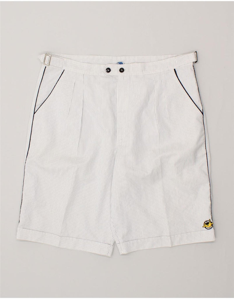 ERMENEGILDO ZEGNA Womens Chino Shorts UK 18 XL W36 White Pinstripe Cotton | Vintage Ermenegildo Zegna | Thrift | Second-Hand Ermenegildo Zegna | Used Clothing | Messina Hembry 