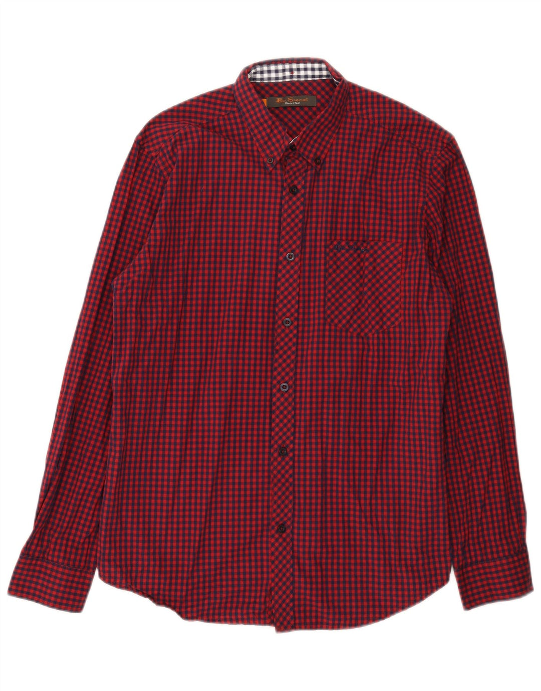Ben Sherman Mens Shirt Medium Red Gingham Cotton