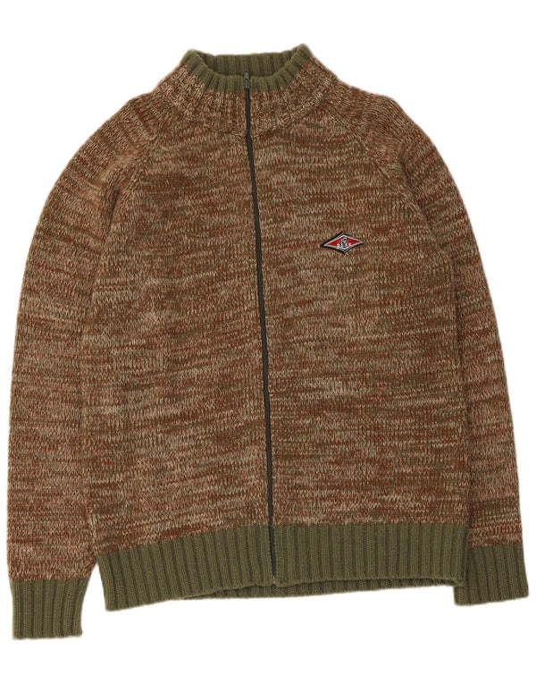 Bear Mens Cardigan Sweater Large Khaki Flecked Wool