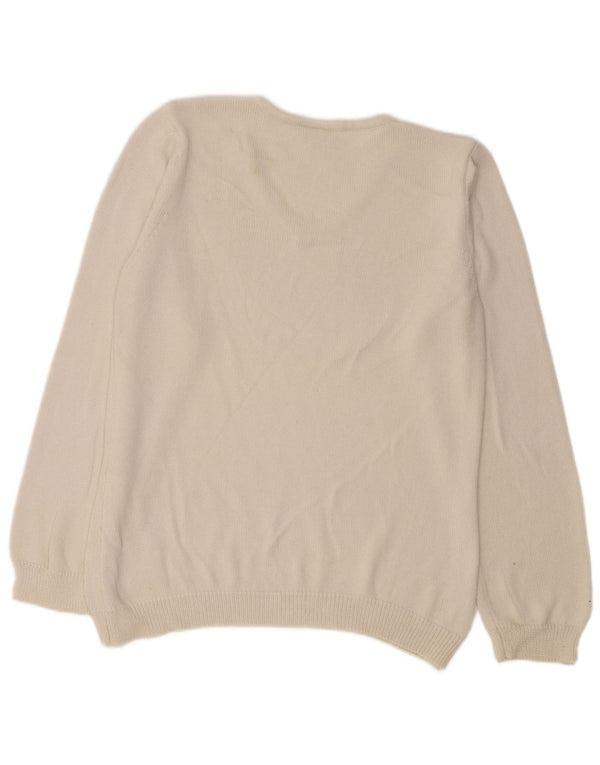 Vintage Womens V-Neck Jumper Sweater UK 14 Medium White Floral