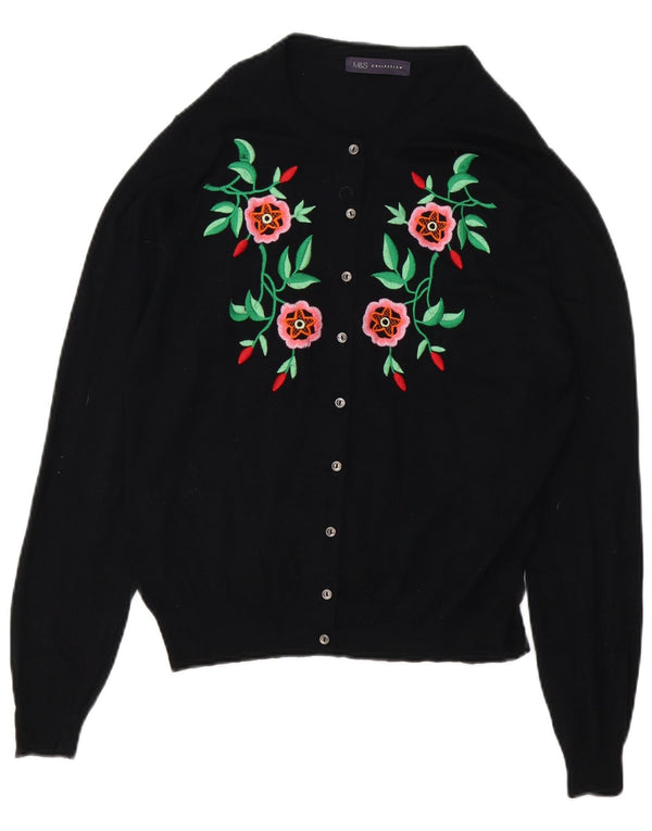 Marks & Spencer Womens Cardigan Sweater UK 14 Large Black Floral Viscose