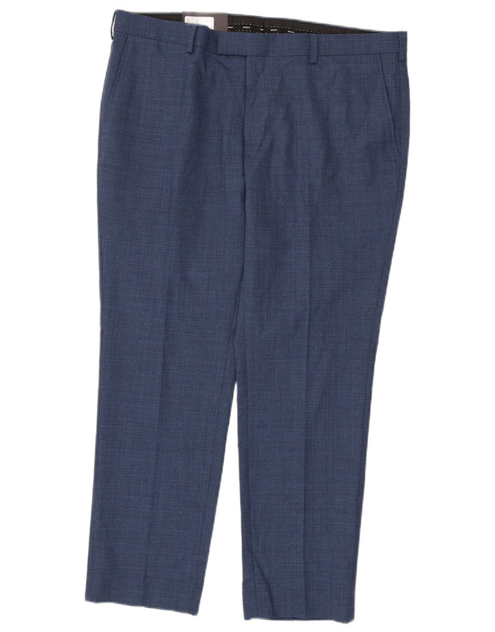 DKNY Mens Slim Fit Suit Trousers W38 L29 Blue Wool
