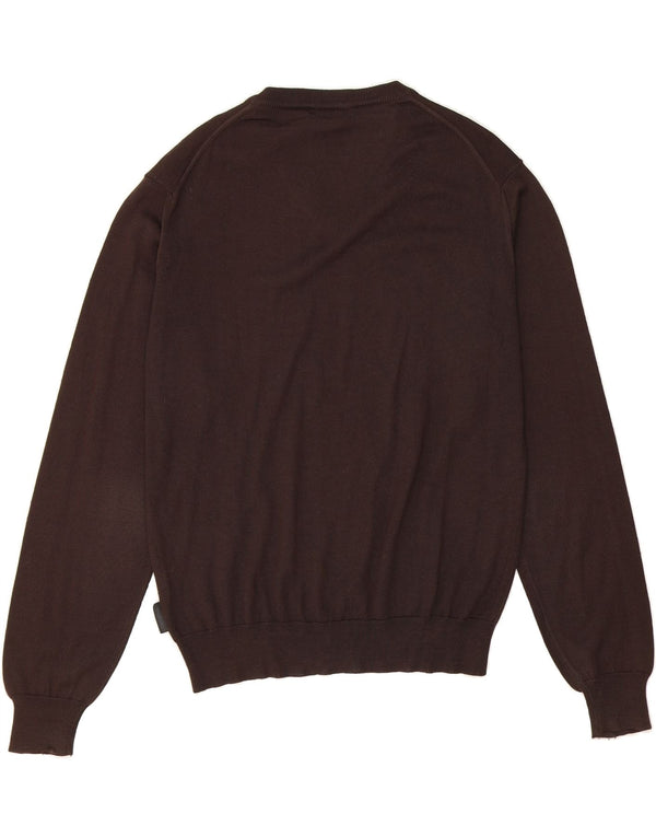 CALVIN KLEIN Mens V-Neck Jumper Sweater Small Brown Wool