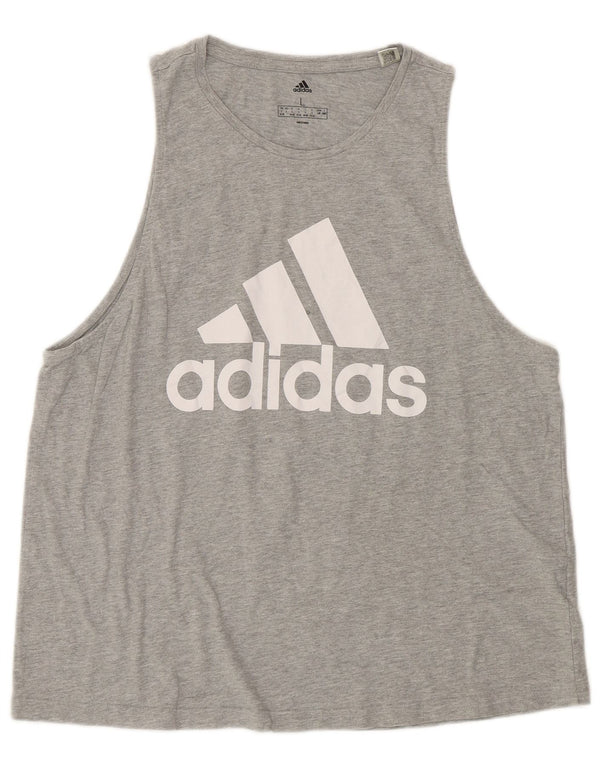Adidas Womens Graphic Vest Top UK 16/18 Large Grey Cotton Sports