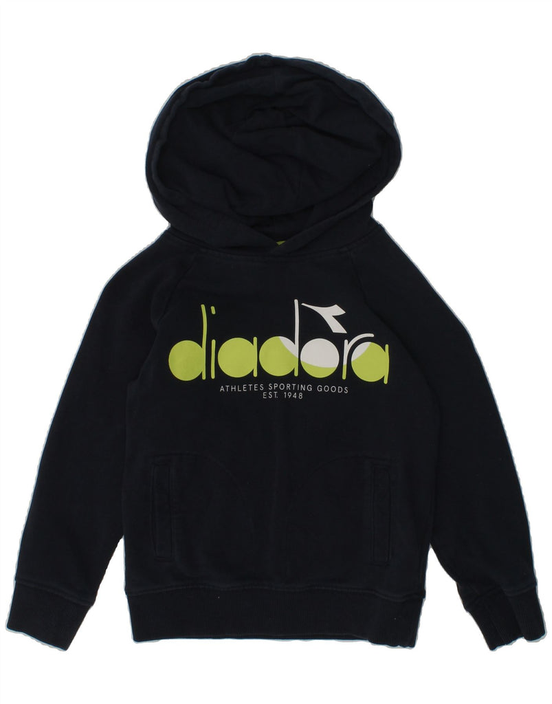 DIADORA Boys Graphic Hoodie Jumper 3-4 Years XS Navy Blue | Vintage Diadora | Thrift | Second-Hand Diadora | Used Clothing | Messina Hembry 