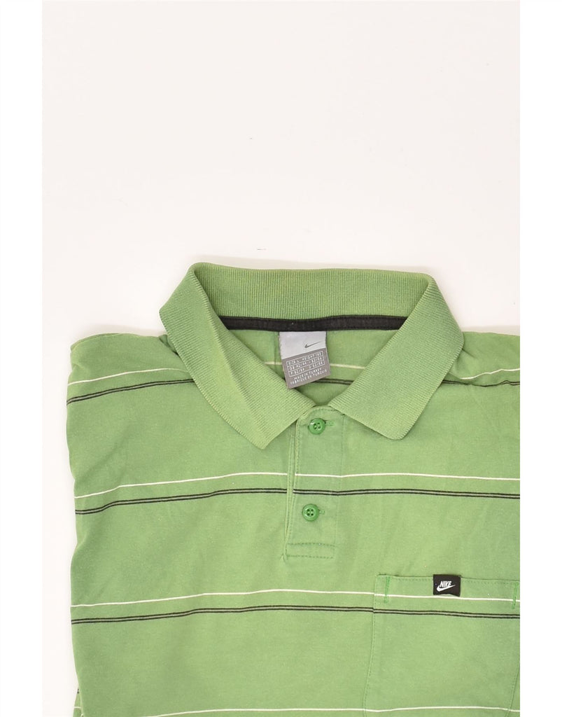 NIKE Mens Polo Shirt Large Green Striped | Vintage Nike | Thrift | Second-Hand Nike | Used Clothing | Messina Hembry 