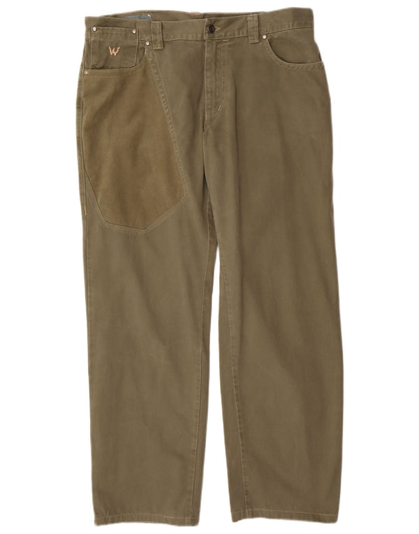 VINTAGE Mens Straight Casual Trousers W40 L31 Khaki Cotton