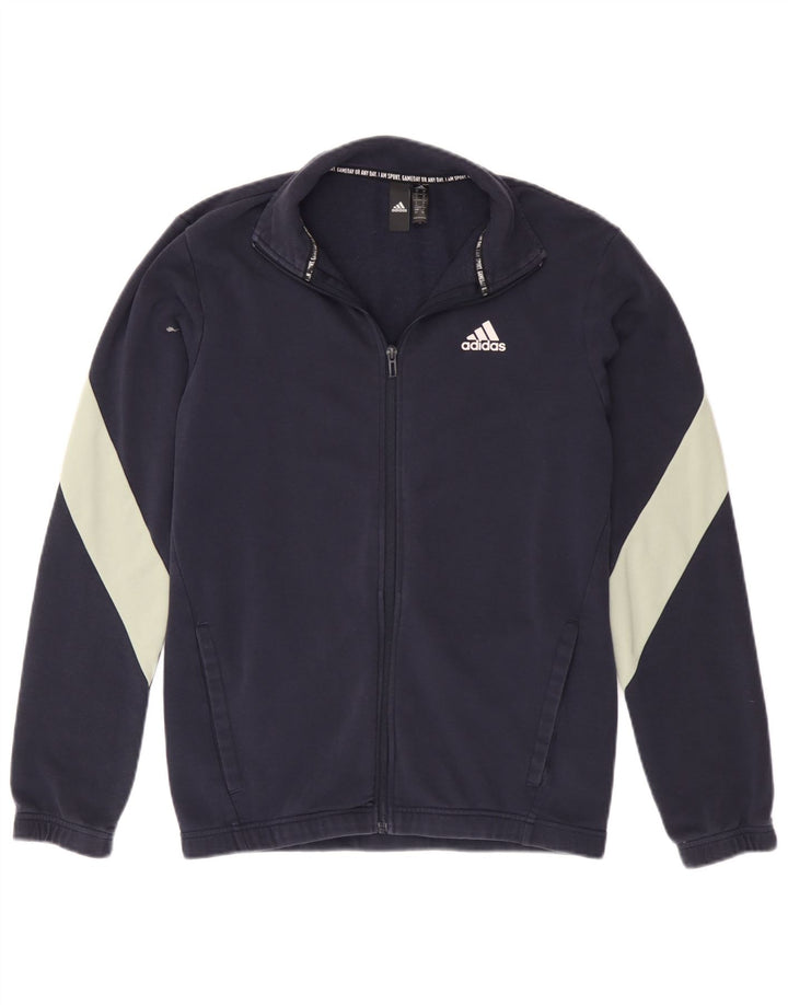 Adidas Mens Tracksuit Top Jacket Small Navy Blue Colourblock Cotton