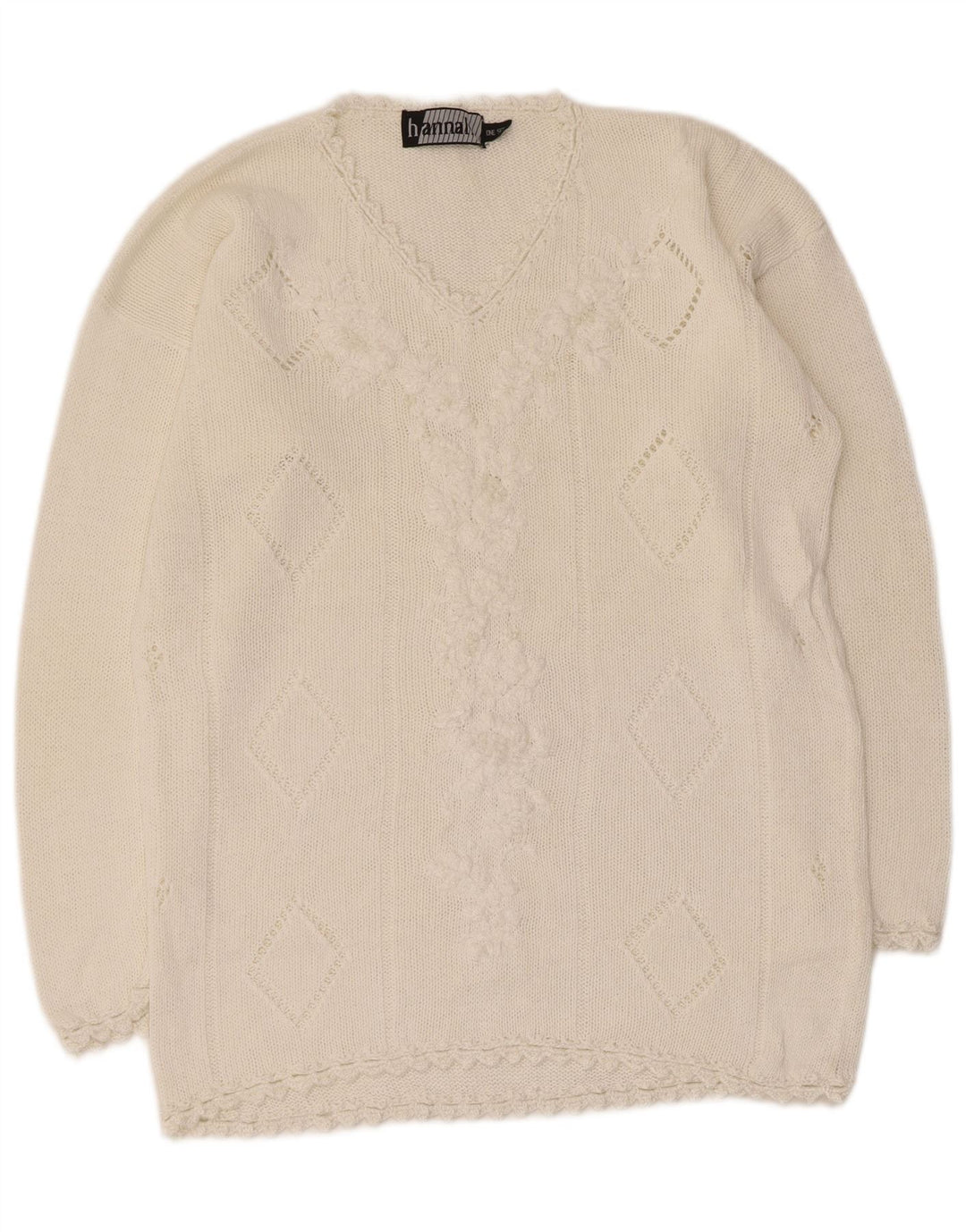 Hannah Womens V-Neck Jumper Sweater One Size White Ramie