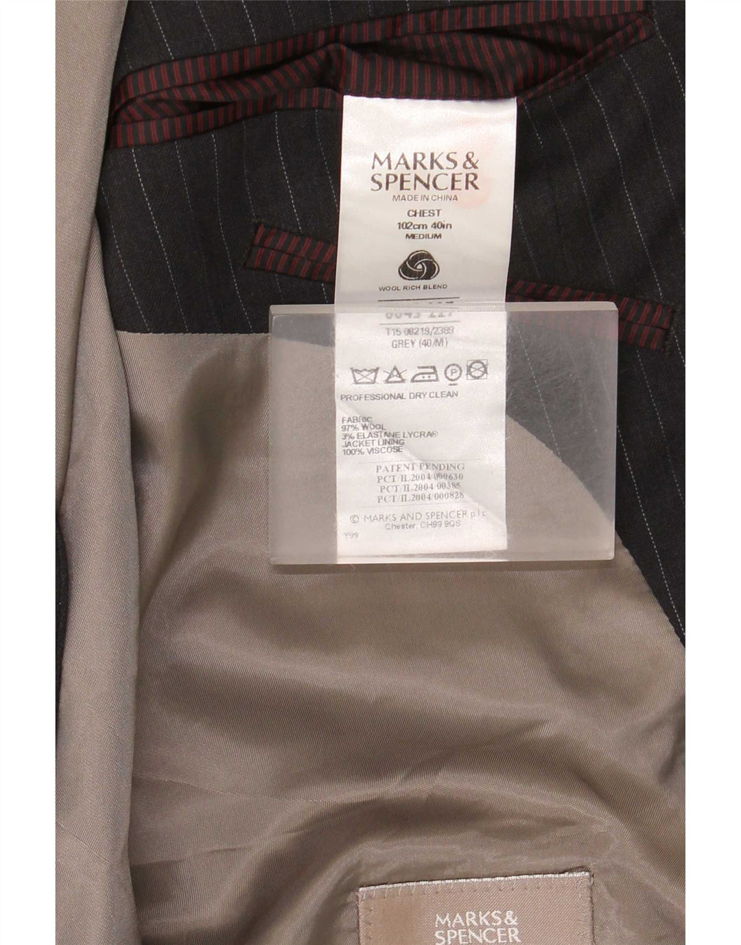 Marks & Spencer Mens 2 Button Blazer Jacket UK 40 Medium Grey Pinstripe