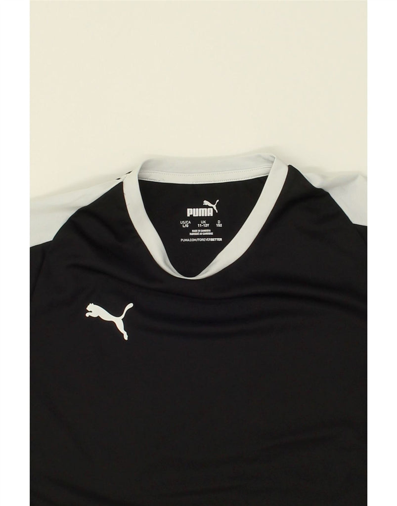 PUMA Boys T-Shirt Top 11-12 Years Black Colourblock Polyester | Vintage Puma | Thrift | Second-Hand Puma | Used Clothing | Messina Hembry 