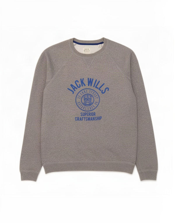 Jack Wills Mens Graphic Sweatshirt Jumper Medium Grey Flecked Cotton