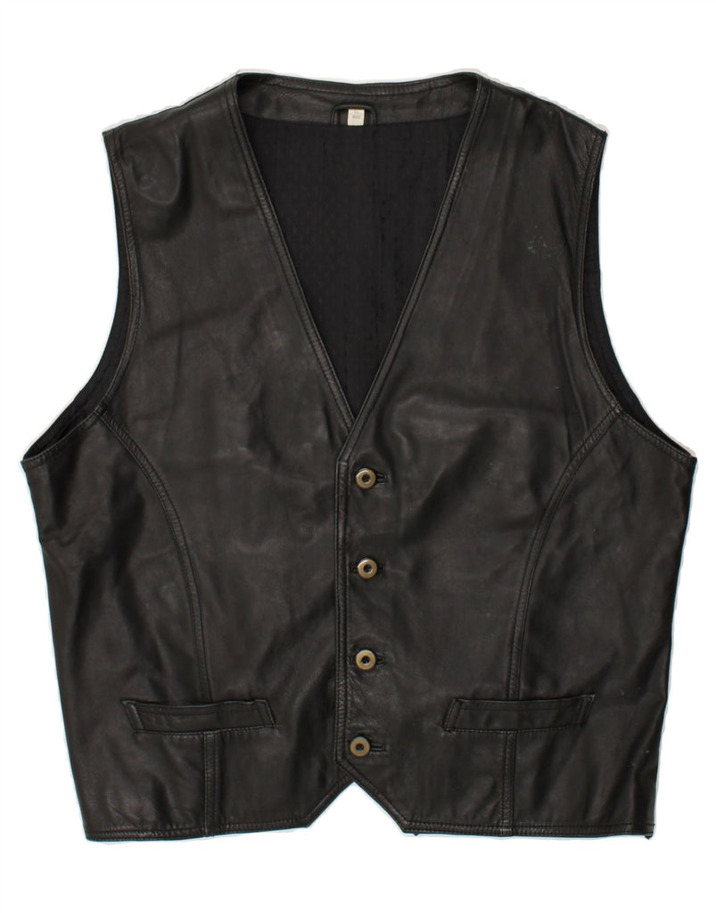 ROVER&LAKES Mens Leather Waistcoat 2XL Black Leather | Vintage Rover&Lakes | Thrift | Second-Hand Rover&Lakes | Used Clothing | Messina Hembry 