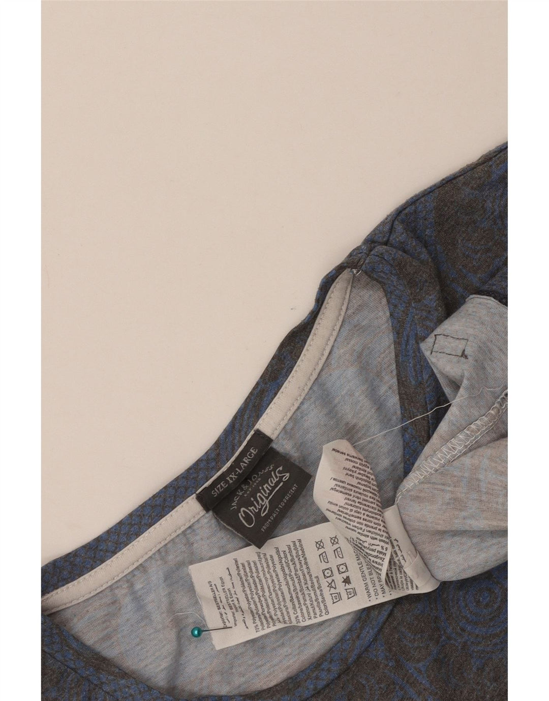 Jack & Jones Mens Graphic T-Shirt Top 2XL Blue Geometric Polyester