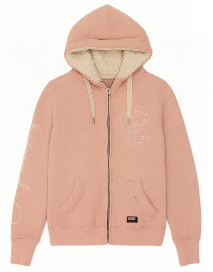 Superdry Womens Graphic Zip Hoodie Sweater UK 14 Medium Pink Polyester