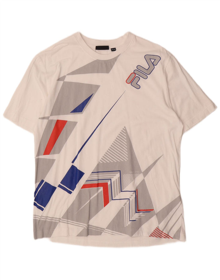 Fila Mens Graphic T-Shirt Top Medium White Geometric Cotton