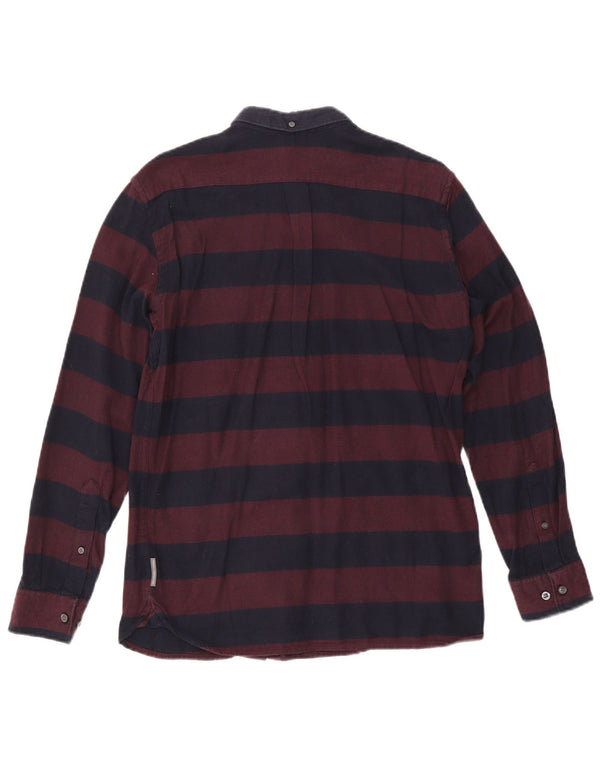 French Connection Mens Flannel Shirt Medium Burgundy Striped Cotton