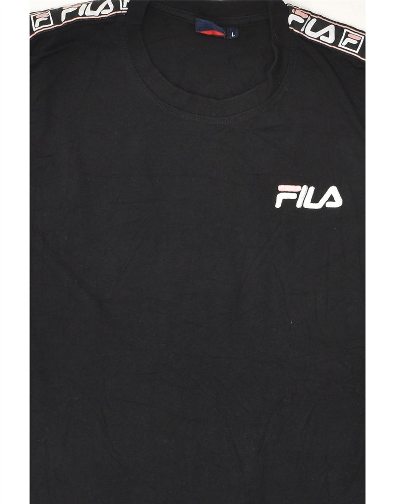 FILA Womens Graphic T-Shirt Top UK 16 Large Black Cotton | Vintage Fila | Thrift | Second-Hand Fila | Used Clothing | Messina Hembry 