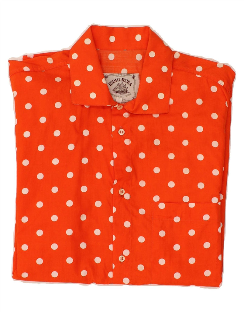 VINTAGE Mens Short Sleeve Shirt Large Orange Polka Dot Cotton Vintage Vintage and Second-Hand Vintage from Messina Hembry 