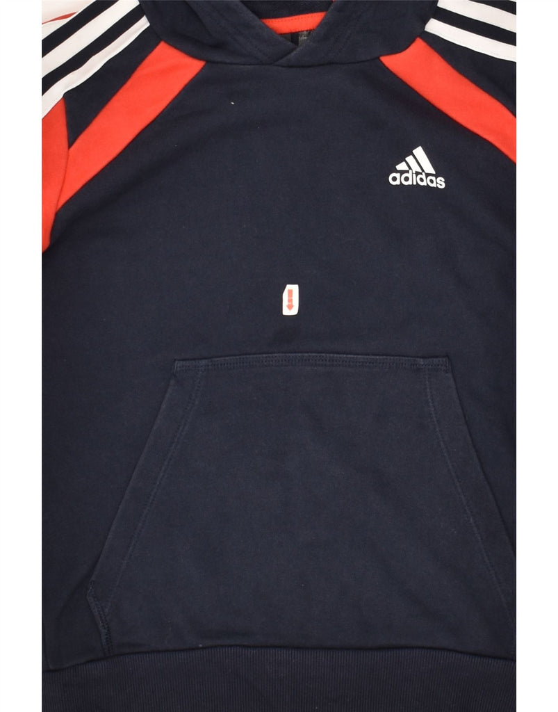 ADIDAS Boys Hoodie Jumper 8-9 Years Navy Blue Colourblock Cotton | Vintage Adidas | Thrift | Second-Hand Adidas | Used Clothing | Messina Hembry 