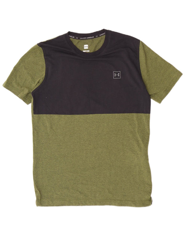 Under Armour Mens T-Shirt Top Small/Medium Green Colourblock Cotton Sports