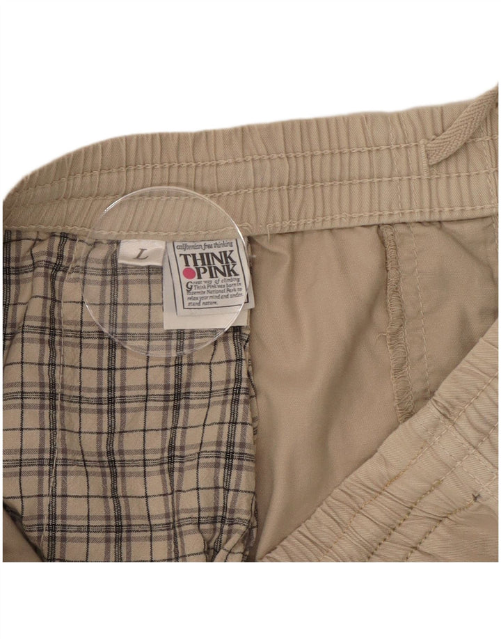 Think Pink Mens Bermuda Shorts Large W34 Beige Check Cotton