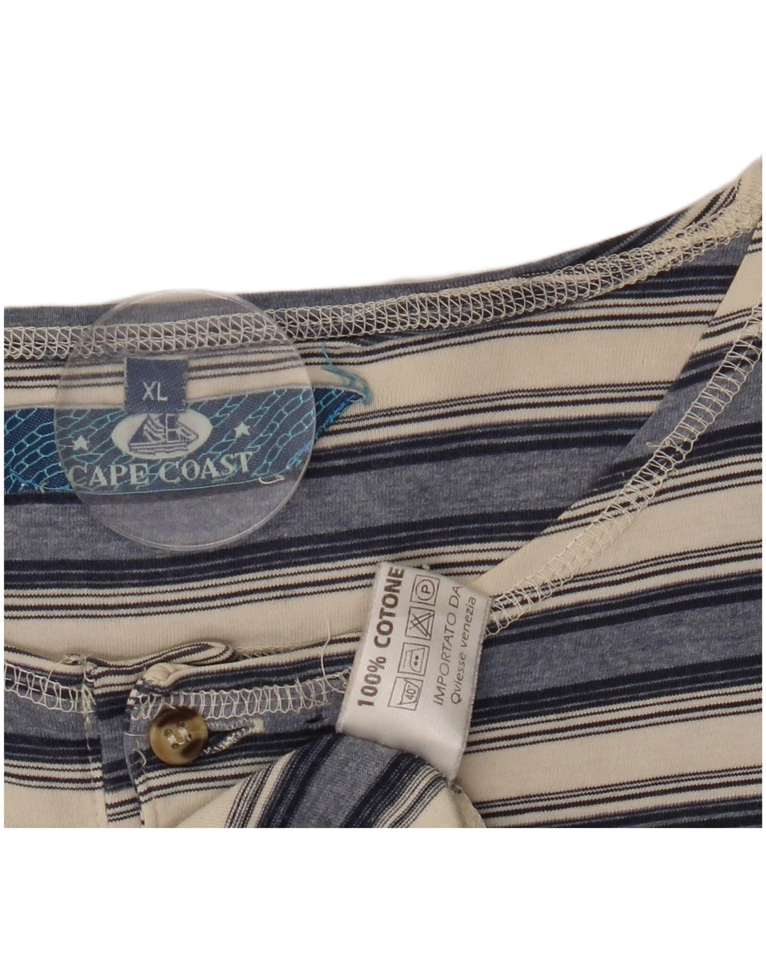 VINTAGE Mens T-Shirt Top XL Navy Blue Striped Cotton