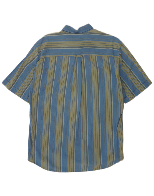 Marlboro Classics Mens Short Sleeve Shirt Large Blue Striped Cotton