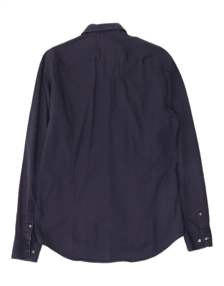 LACOSTE Mens Slim Tailored Fit Shirt Size 40 Medium Navy Blue Cotton