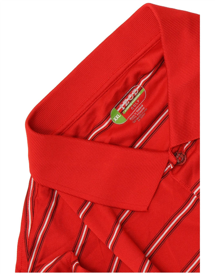 Izod Mens Golf Polo Shirt 2XL Red Striped Polyester