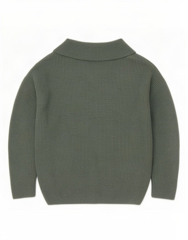 Zara Womens Oversized V-Neck Jumper Sweater UK 10 Small Green Acrylic
