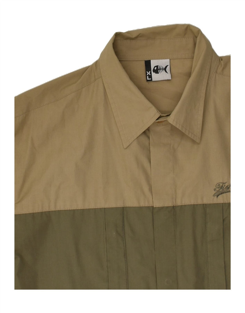 FISHBONE Mens Overshirt Shirt XL Khaki Colourblock Polyester | Vintage Fishbone | Thrift | Second-Hand Fishbone | Used Clothing | Messina Hembry 