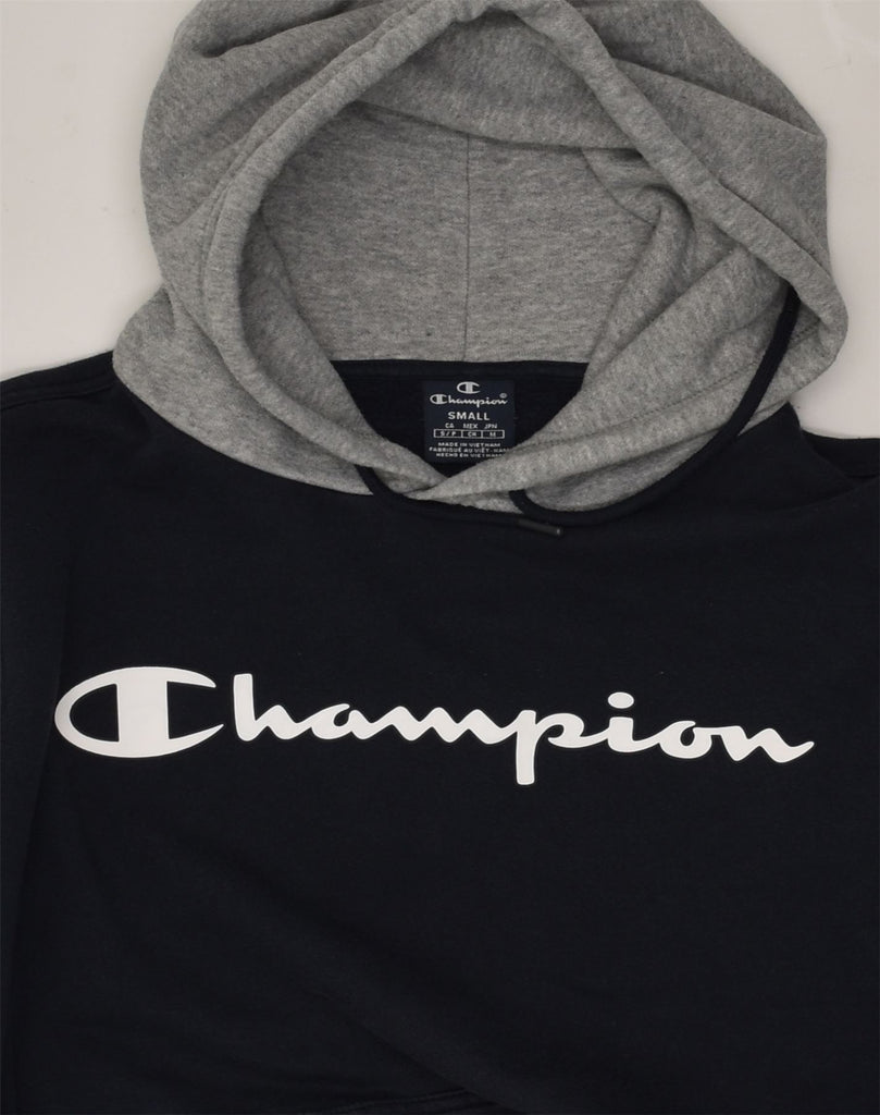 CHAMPION Mens Graphic Hoodie Jumper Small Black Cotton | Vintage Champion | Thrift | Second-Hand Champion | Used Clothing | Messina Hembry 