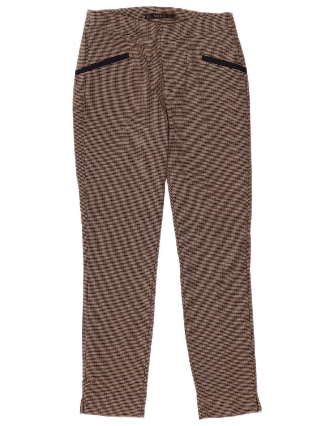 Zara Womens Slim Casual Trousers Small W26 L28 Brown Check