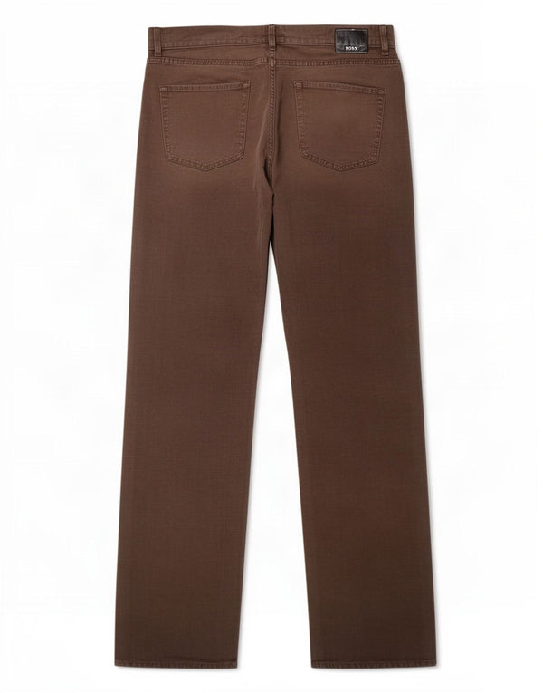 Hugo Boss Mens Straight Casual Trousers W38 L34 Brown Cotton