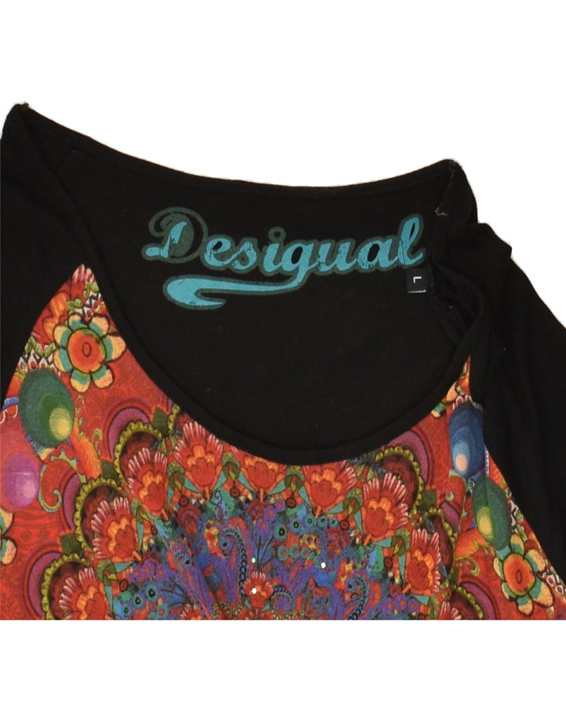 DESIGUAL Womens Tunic Top UK 14 Large Black Floral | Vintage Desigual | Thrift | Second-Hand Desigual | Used Clothing | Messina Hembry 