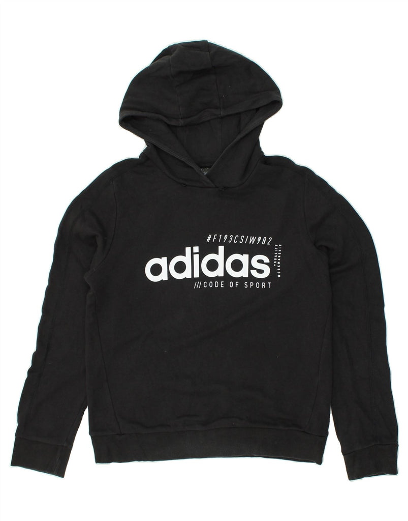 ADIDAS Womens Graphic Hoodie Jumper UK 12/14 Medium Black Cotton | Vintage Adidas | Thrift | Second-Hand Adidas | Used Clothing | Messina Hembry 